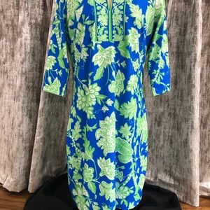 Gretchen Scott Brand Jersey Split Neck Dress size L. Vibrant Colors